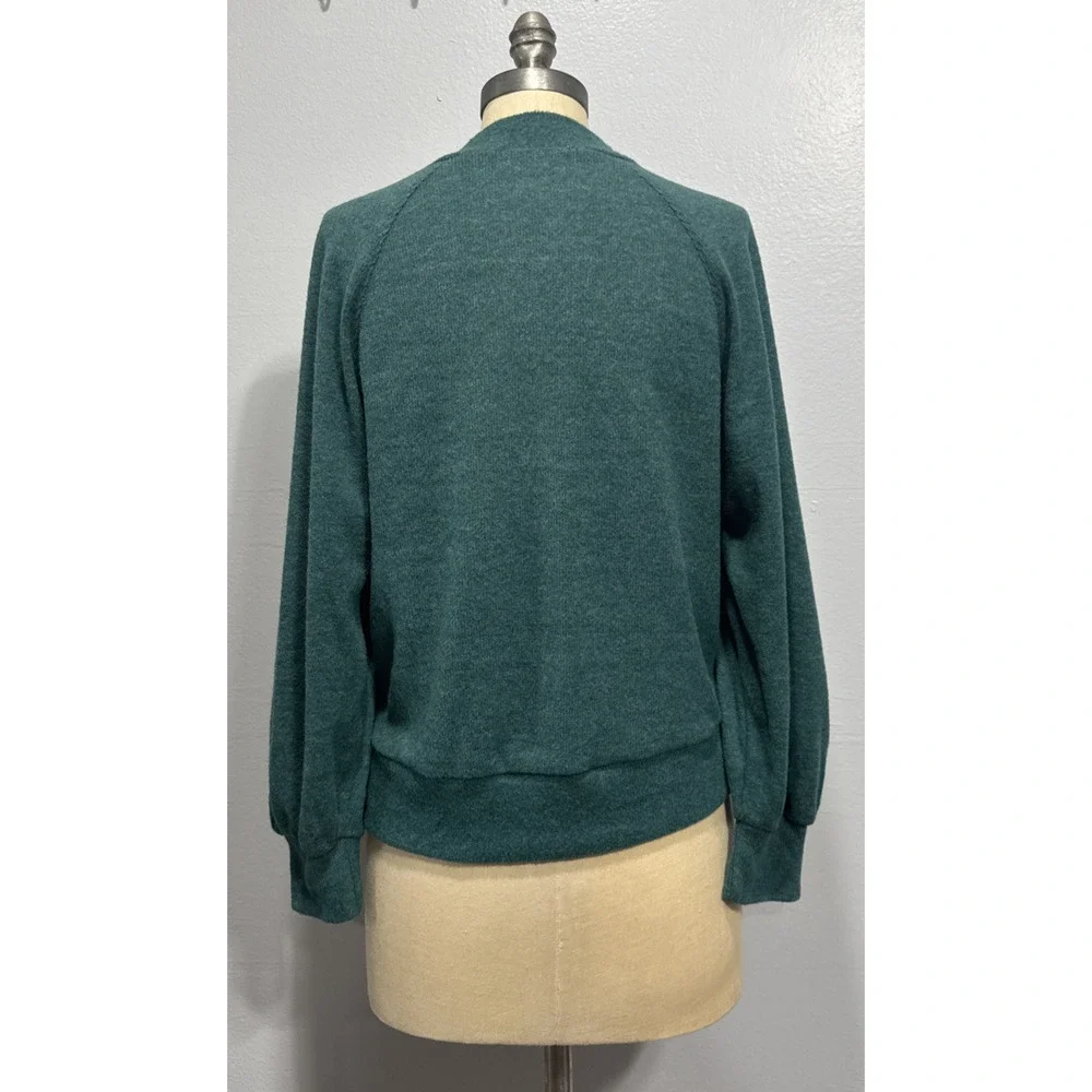 Cherish Knit Sweatshirt Top Long Ballon Sleeve Pullover Womens Size S Green